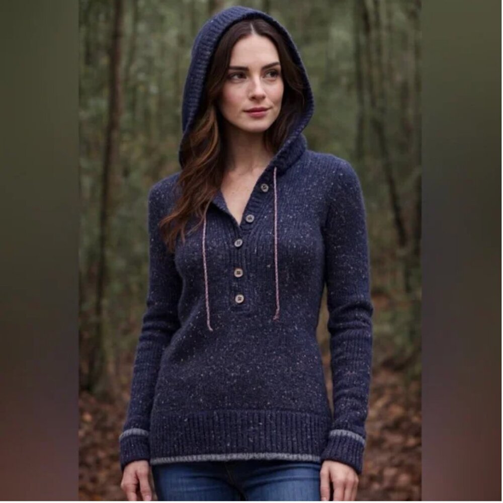 🧶 sz L Patagonia Ranchito Wool Knit Hoodie Sweater | Cozy Henley